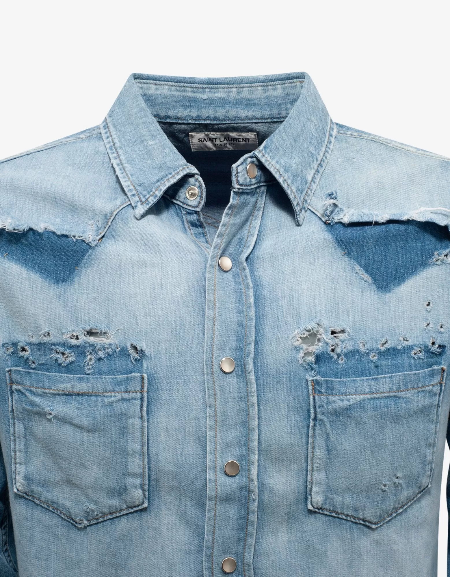 Blue Destroyed Denim Western Shirt -