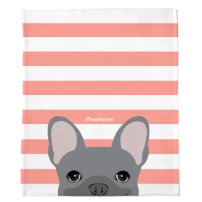 Blue French Bulldog on Peach Stripes | Frenchie Blanket