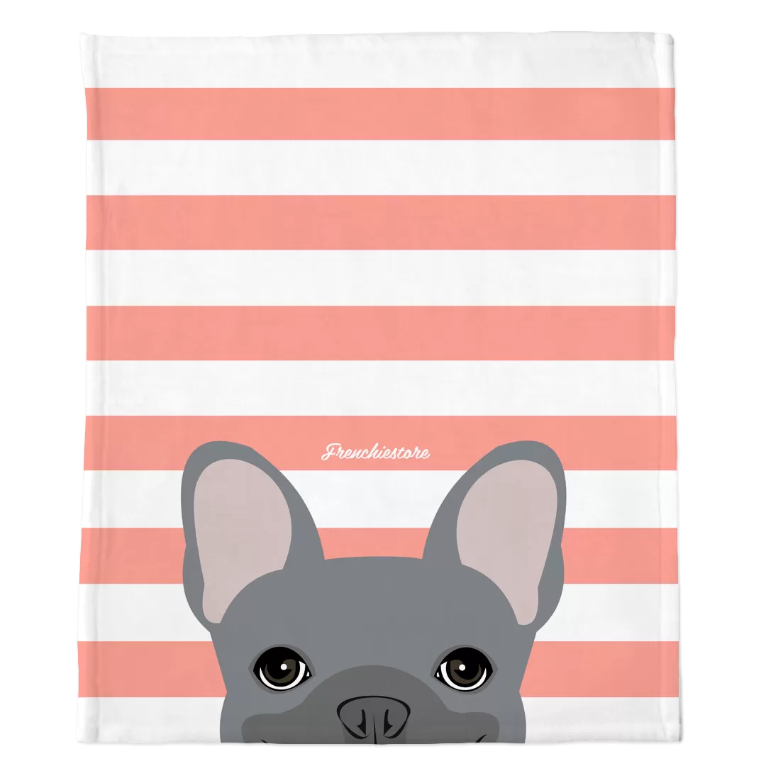 Blue French Bulldog on Peach Stripes | Frenchie Blanket