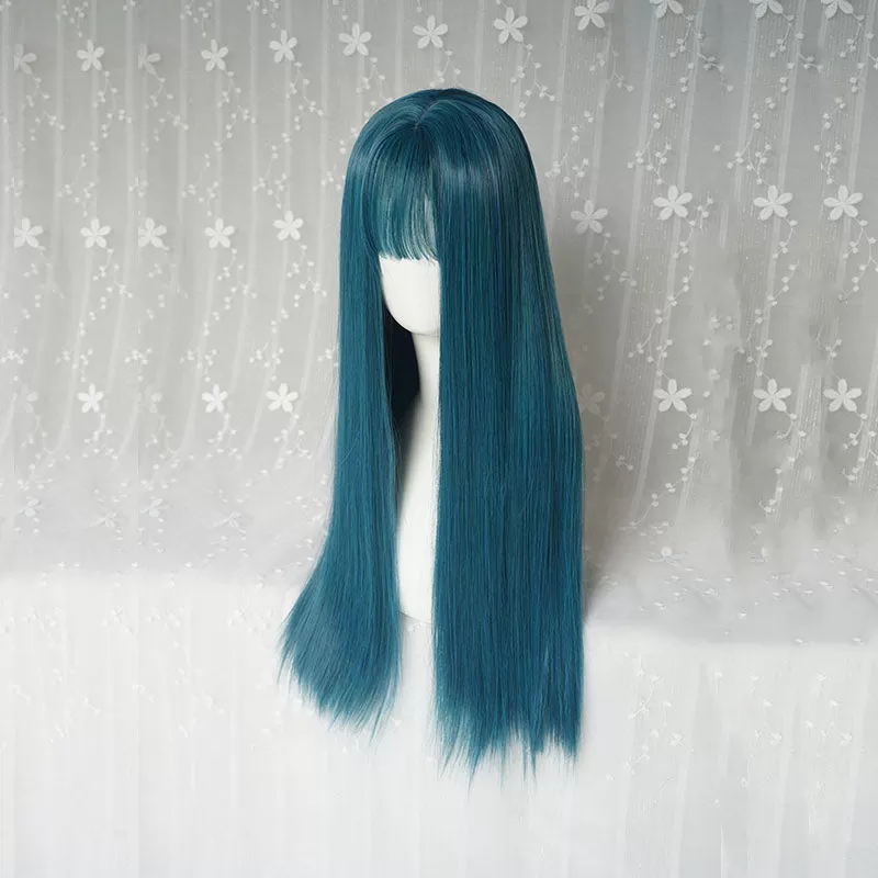 Blue green long straight wig KF81505