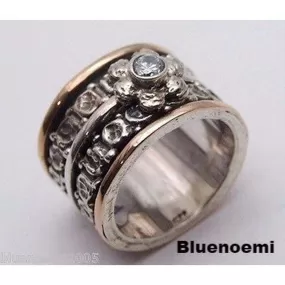 Bluenoemi Spinner Ring silver gold CZ zircon on flower Bluenoemi Floral design size selectable