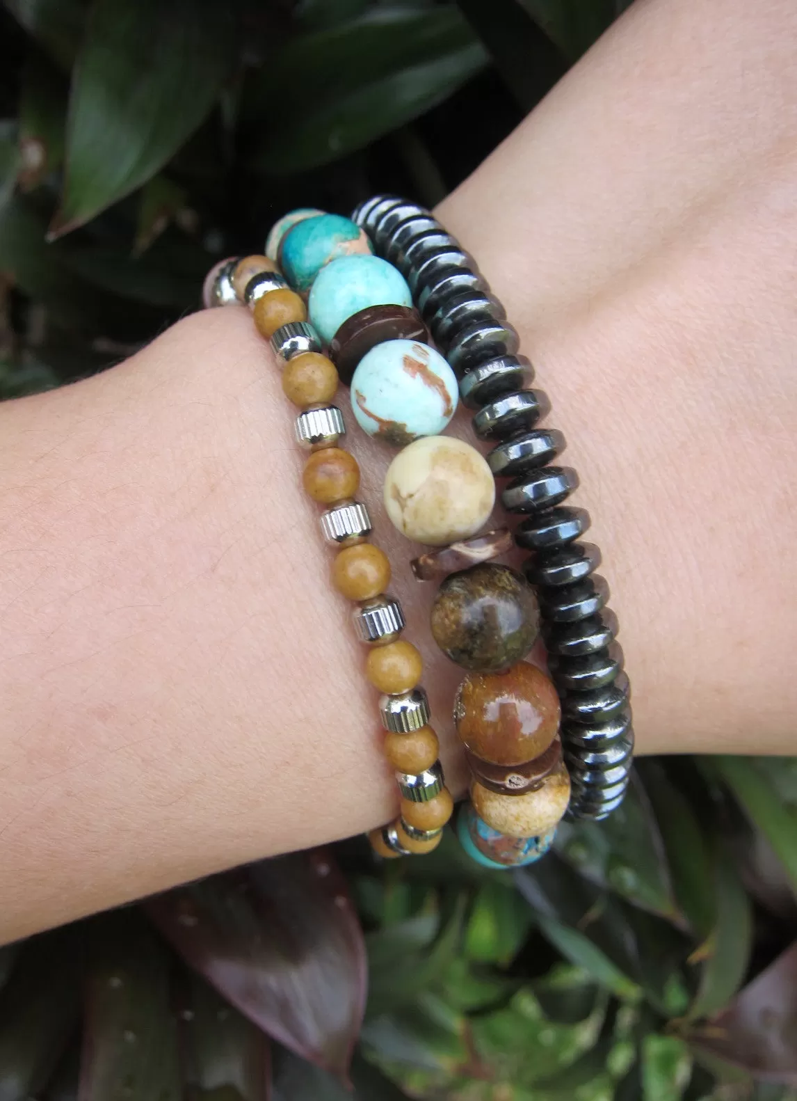 Bohemia Peruvian Mala Bracelet in Aqua Jasper, African Opal, Bronzite, Green Peru Turquoise