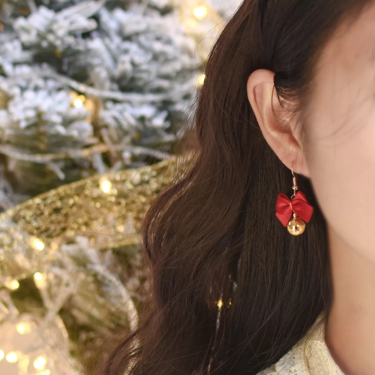 Bow Knot Bell with Jingle Bell Ear Clip Christmas Earrings LJC14