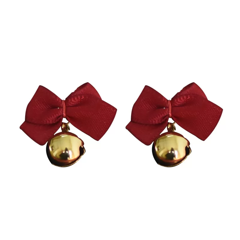 Bow Knot Bell with Jingle Bell Ear Clip Christmas Earrings LJC14