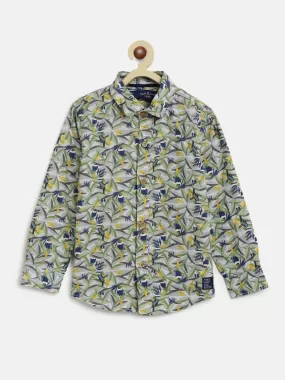 Boys Olive Leaf Printed Shirt