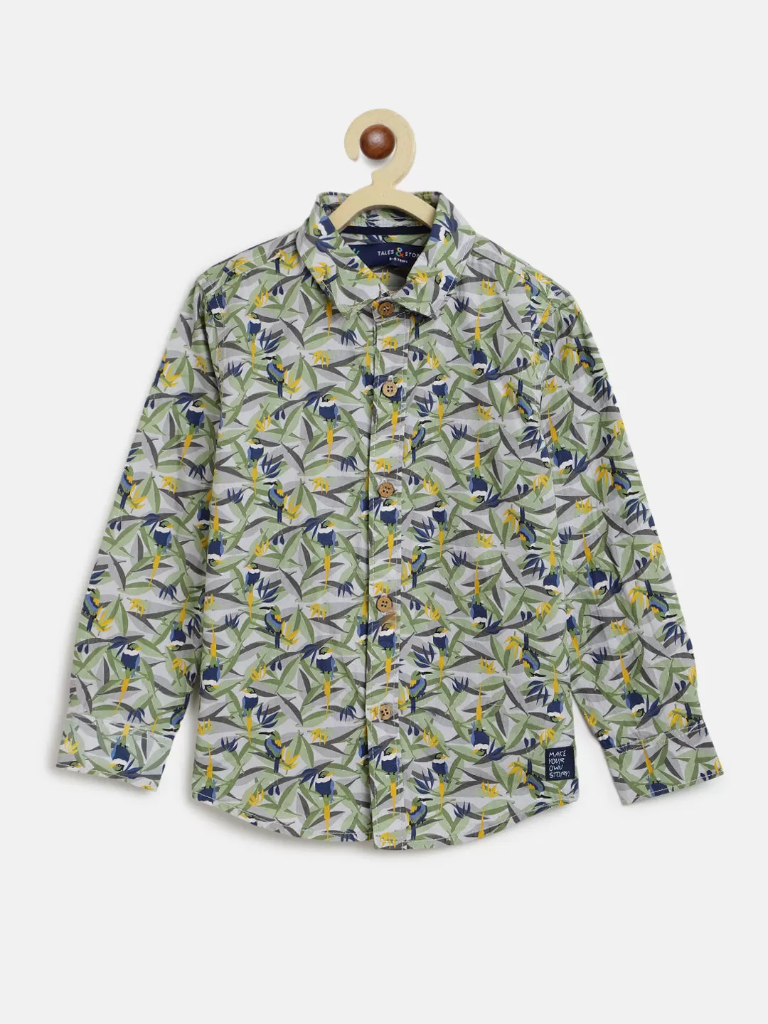 Boys Olive Leaf Printed Shirt