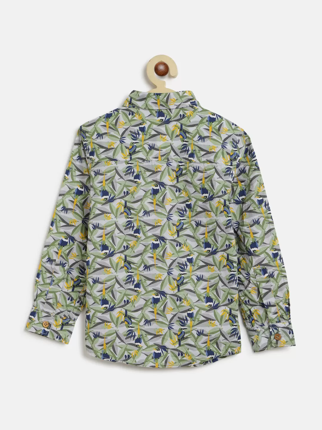 Boys Olive Leaf Printed Shirt