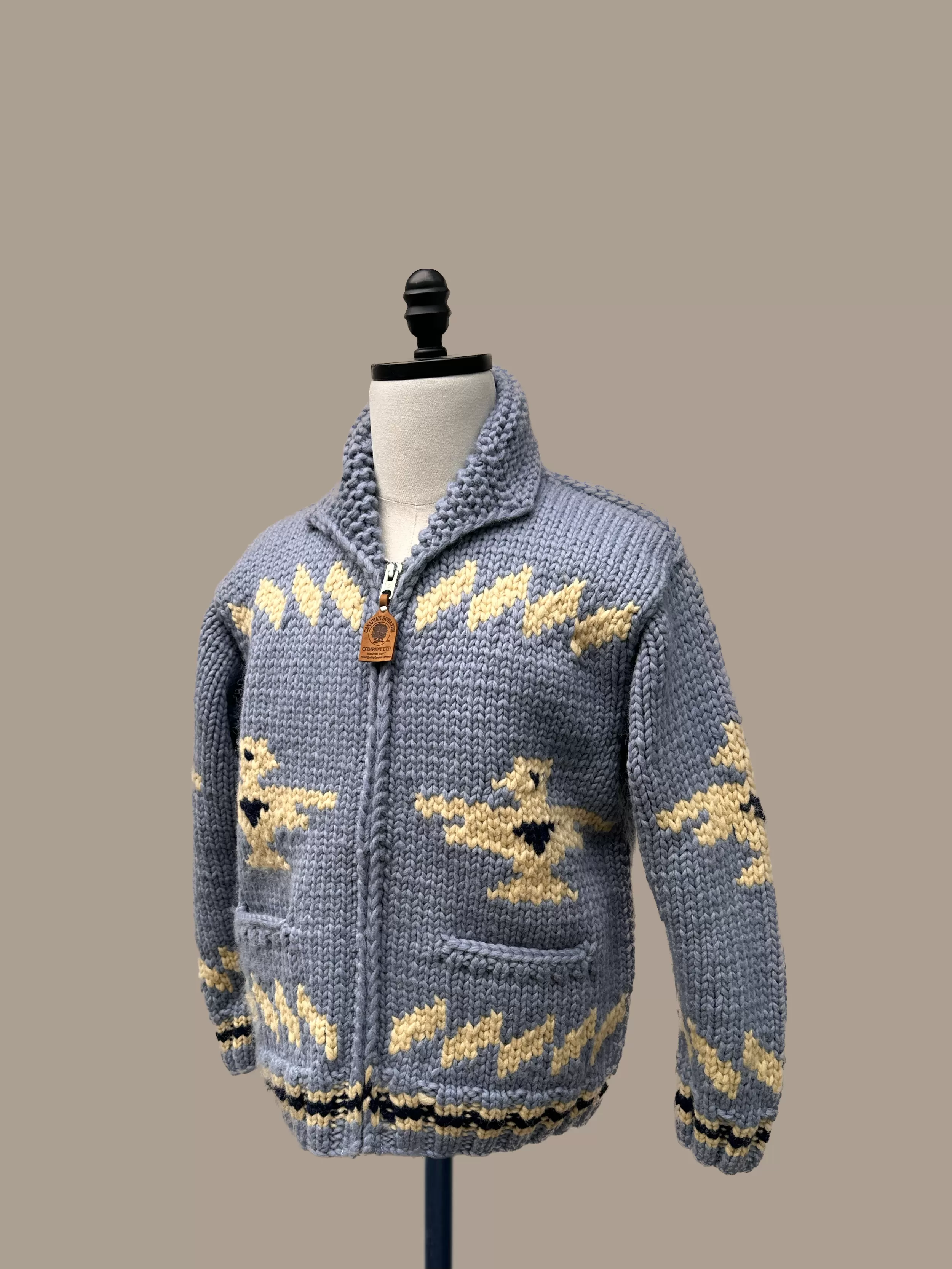 Canadian Knit Sweater - Light Blue/ Yellow