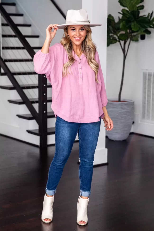 Capture A Memory Mauve Henley Gauze Blouse FINAL SALE