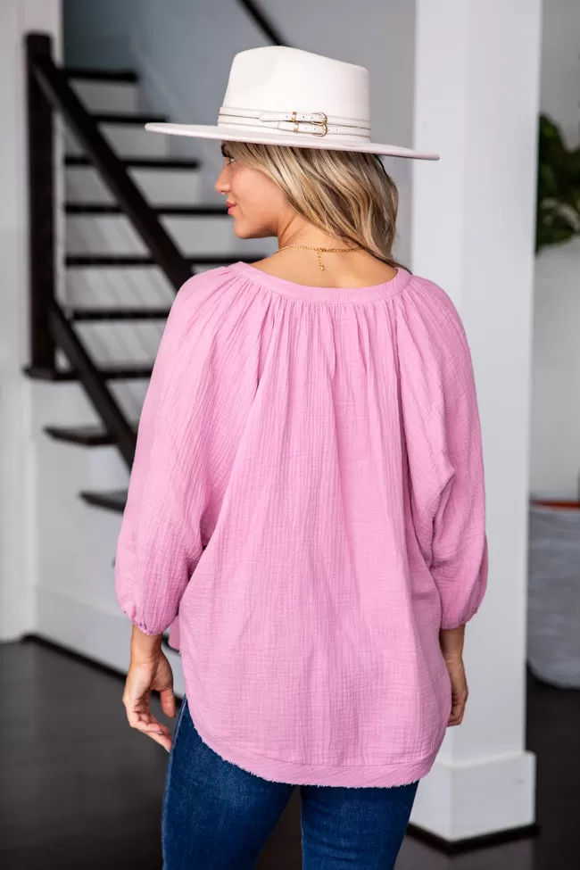 Capture A Memory Mauve Henley Gauze Blouse FINAL SALE