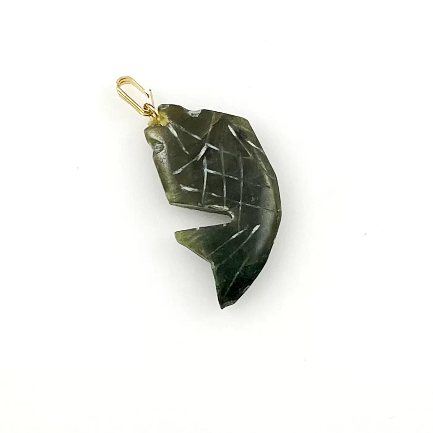 Carved Green Jade Fish Pendant Charm