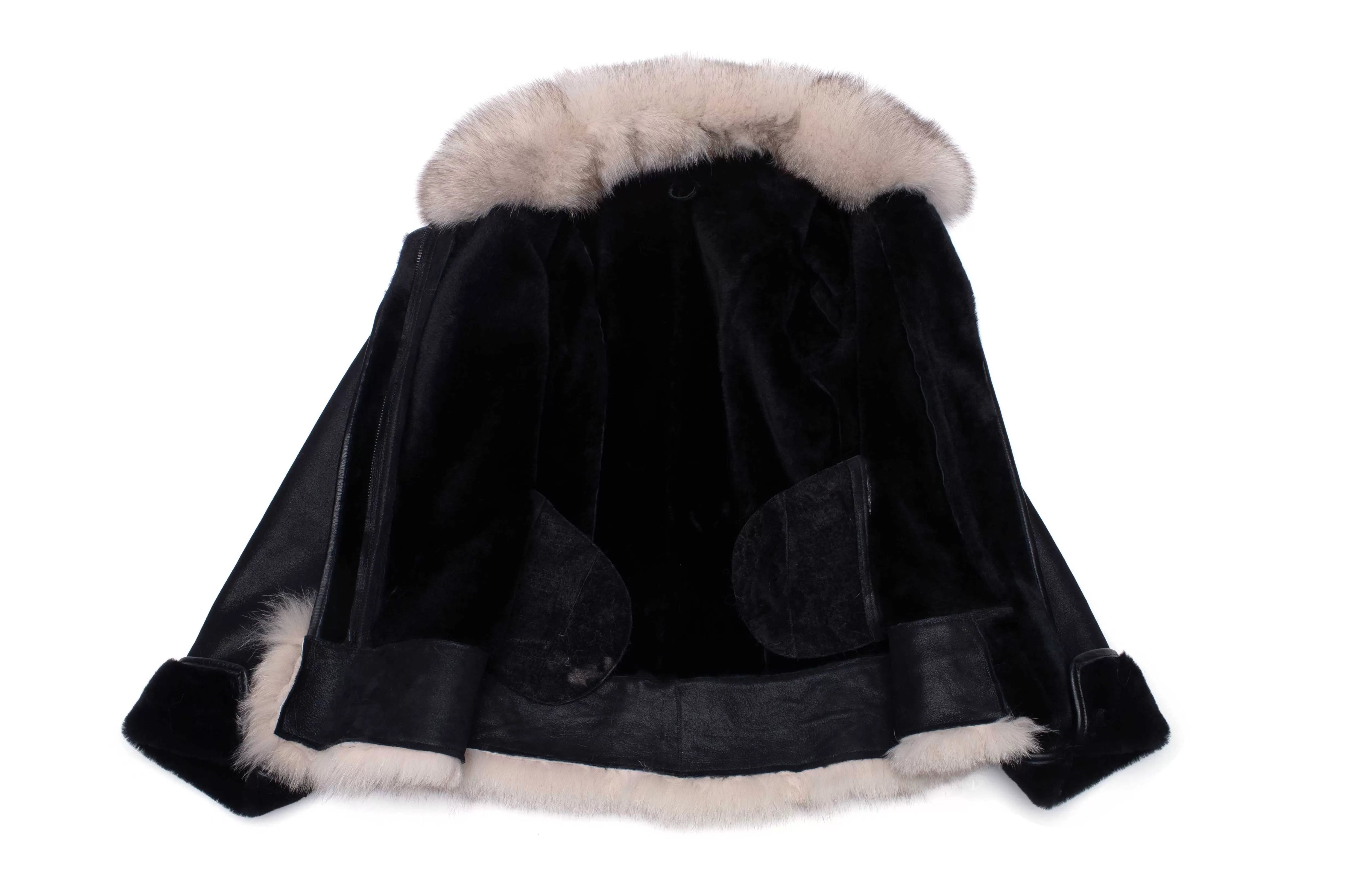 Cecily’s Black Shearling Sheepskin With Fox Fur Trim