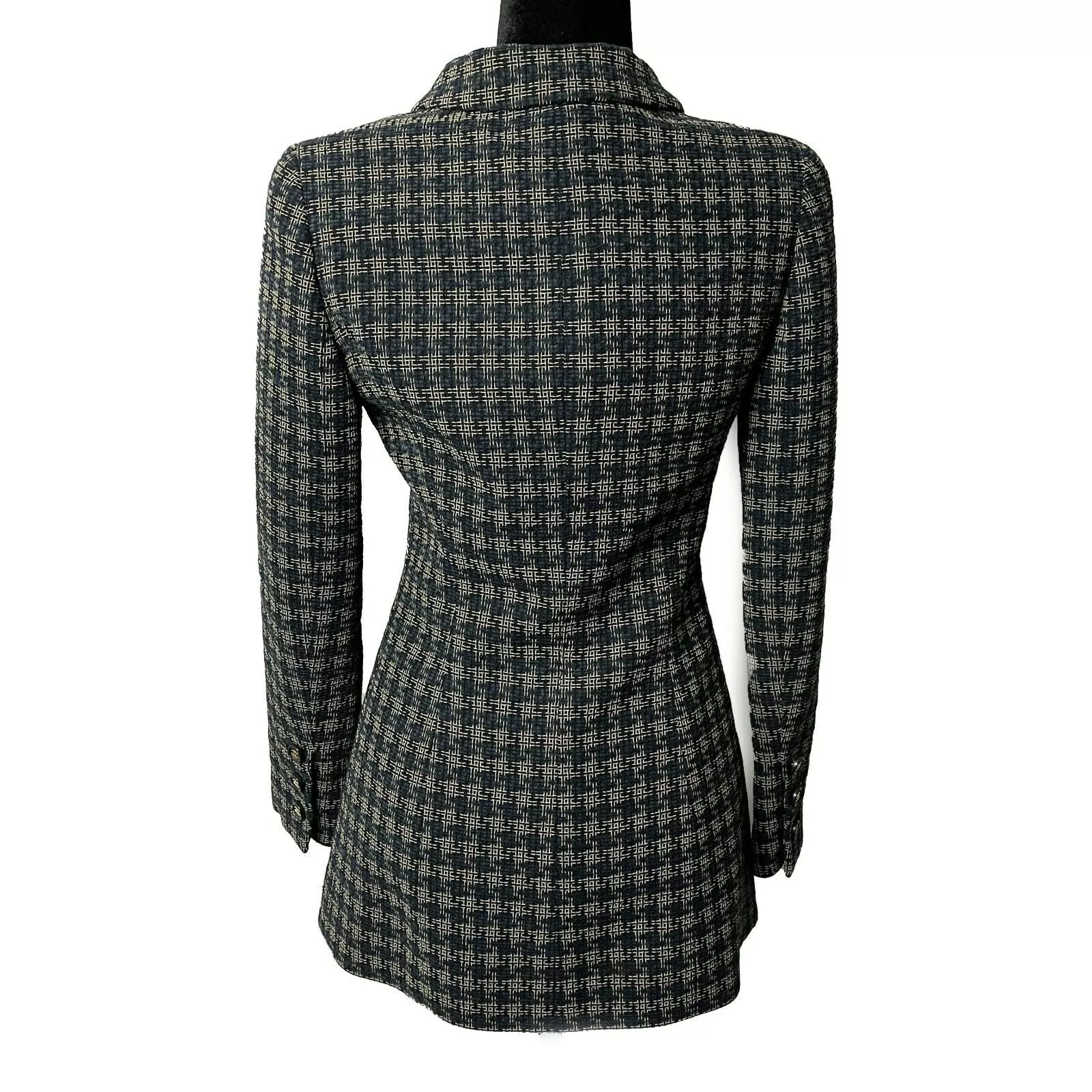 CHANEL - 95A Vintage Plaid Blazer - Navy Blue - CC Button / 2 Pockets - 38 US 6