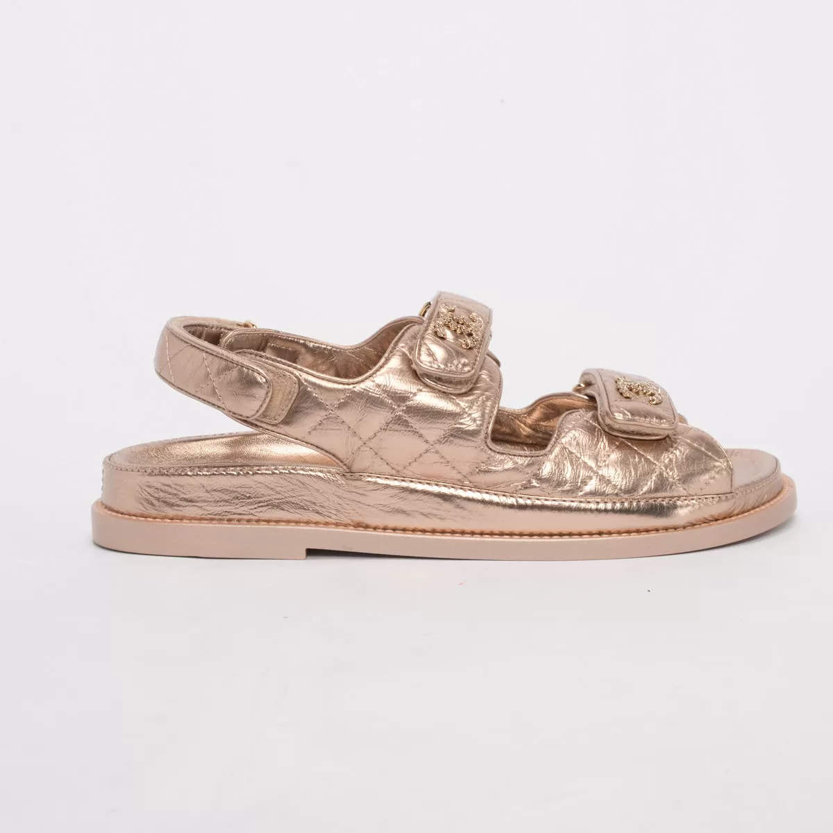 Chanel Gold Quilted Calfskin Dad Sandals 39.5