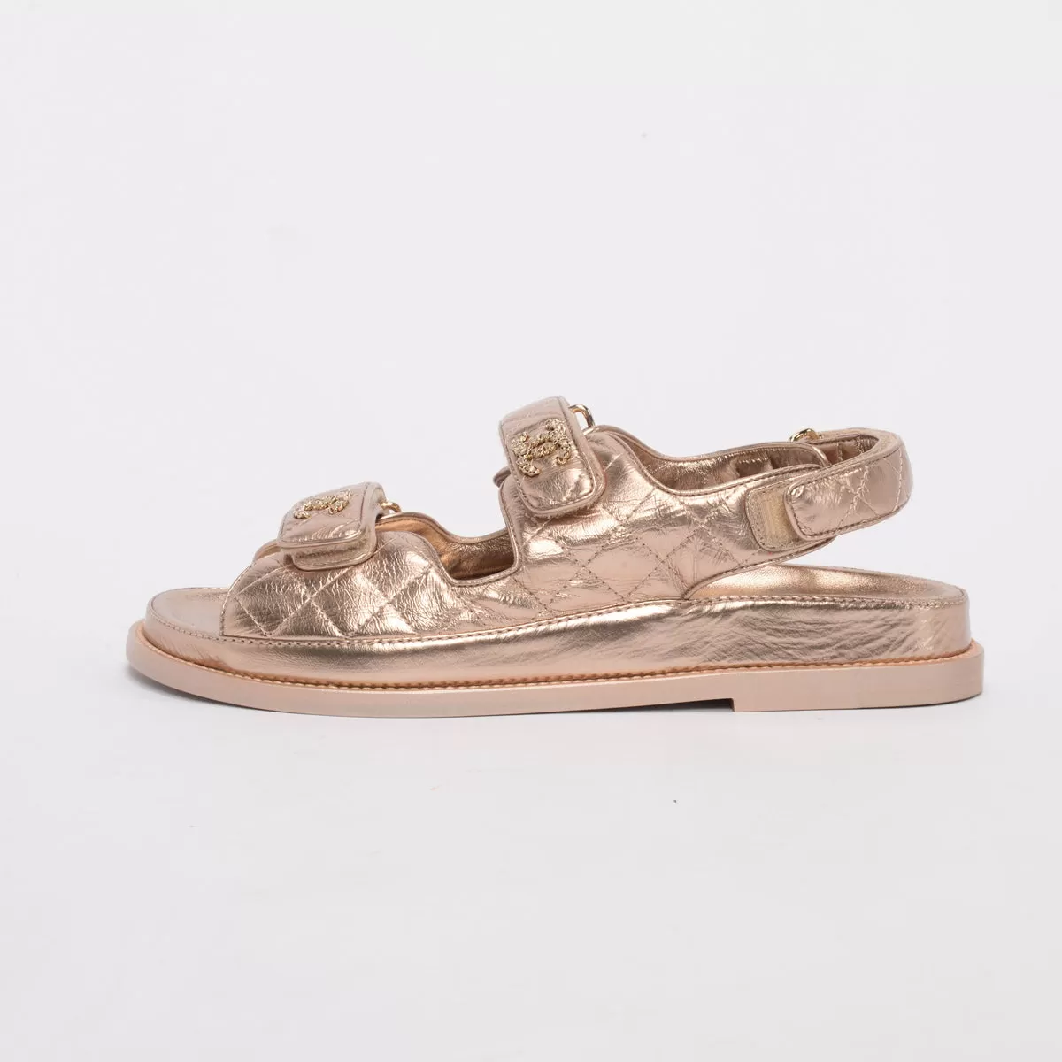 Chanel Gold Quilted Calfskin Dad Sandals 39.5