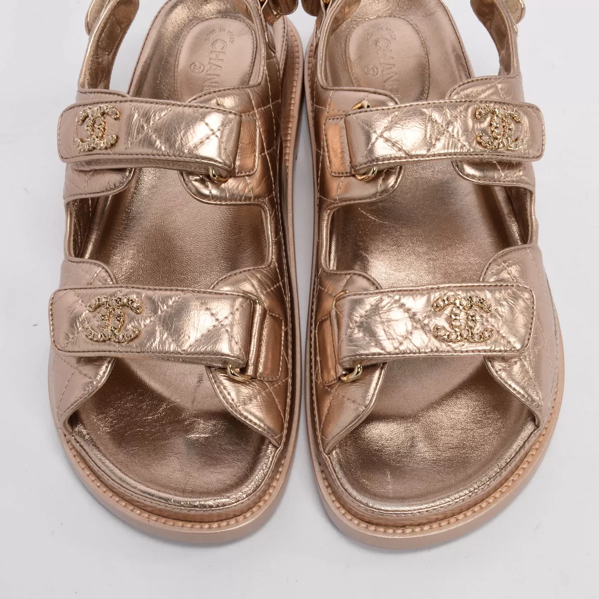 Chanel Gold Quilted Calfskin Dad Sandals 39.5