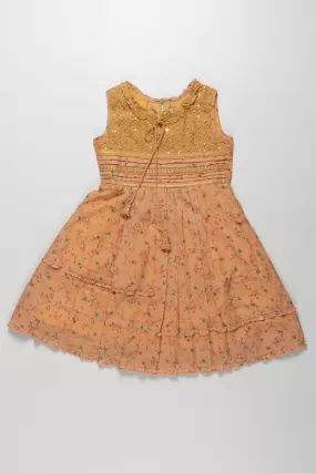 Charming Peach Girls Cotton Frock with Floral Print - Ideal for Summer Outings