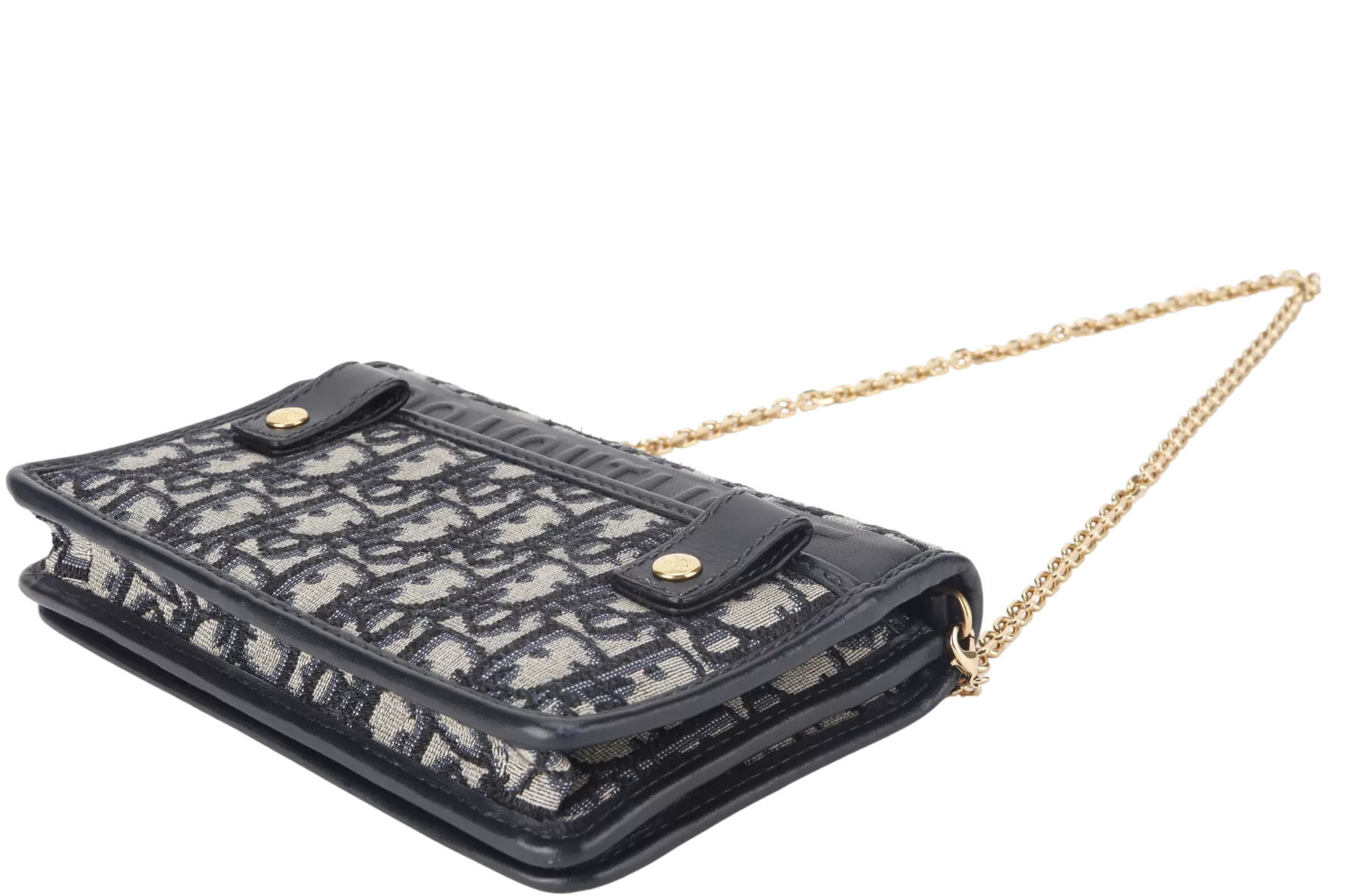 CHRISTIAN DIOR MONTAIGNE 2 IN 1-WOC BLUE NAVY OBLIQUE JACQUARD GOLD HARDWARE (19-BO-1210)