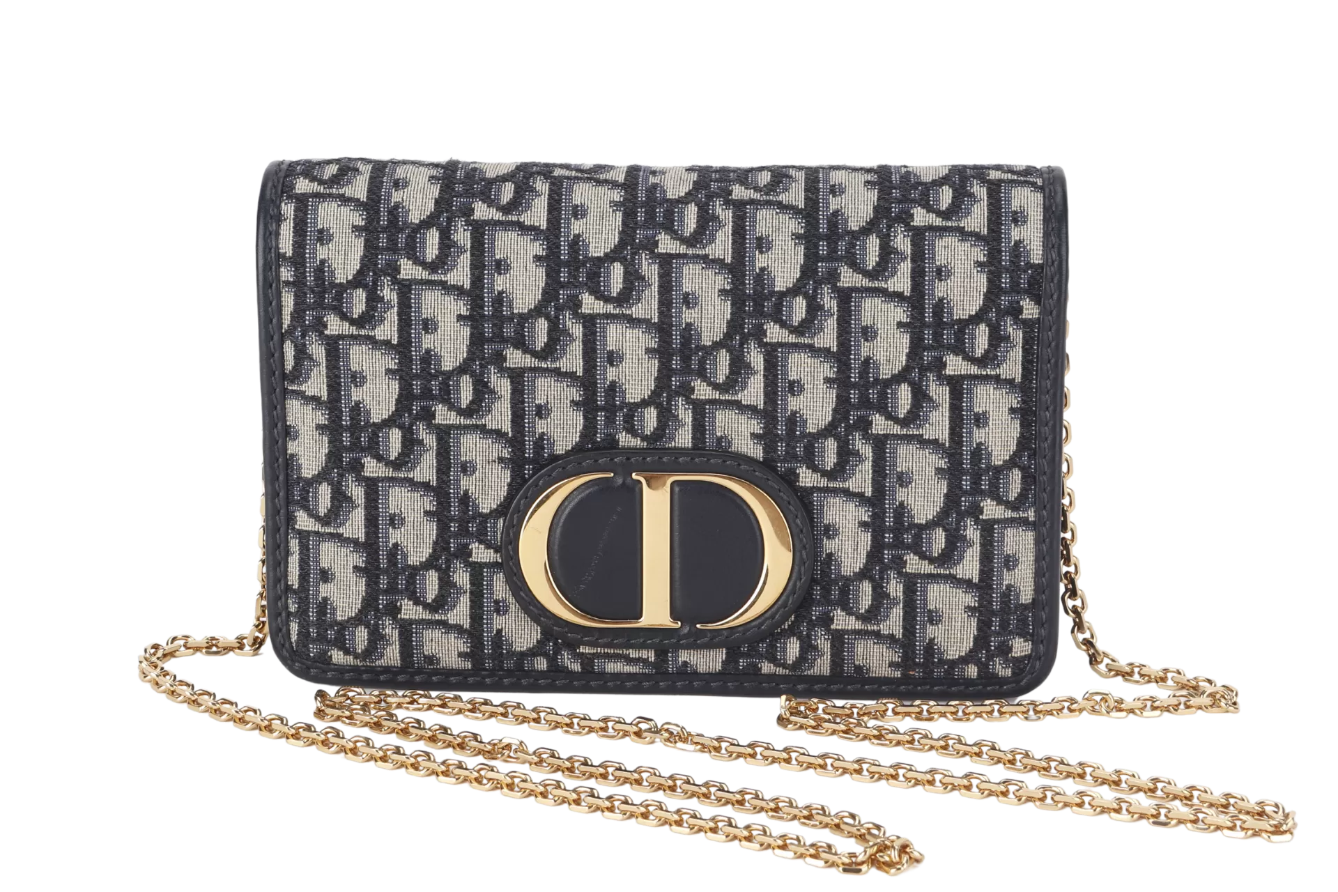 CHRISTIAN DIOR MONTAIGNE 2 IN 1-WOC BLUE NAVY OBLIQUE JACQUARD GOLD HARDWARE (19-BO-1210)