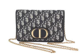 CHRISTIAN DIOR MONTAIGNE 2 IN 1-WOC BLUE NAVY OBLIQUE JACQUARD GOLD HARDWARE (19-BO-1210)