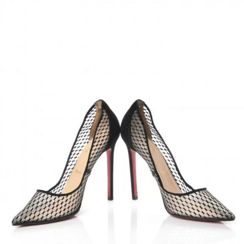 Christian Louboutin Black Fishnet Kid Suede Resille Follies 100 Natural Pumps