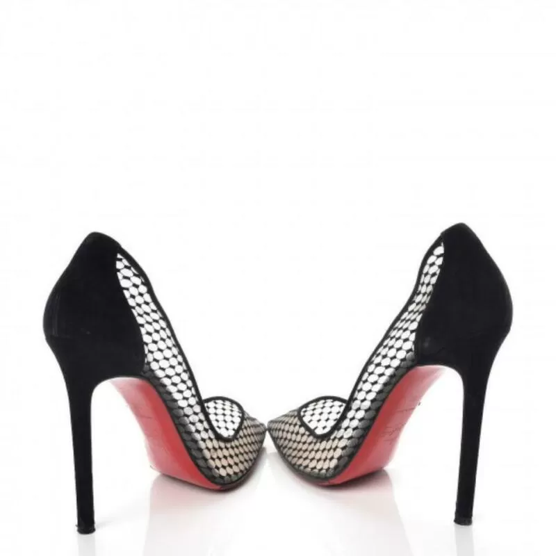 Christian Louboutin Black Fishnet Kid Suede Resille Follies 100 Natural Pumps