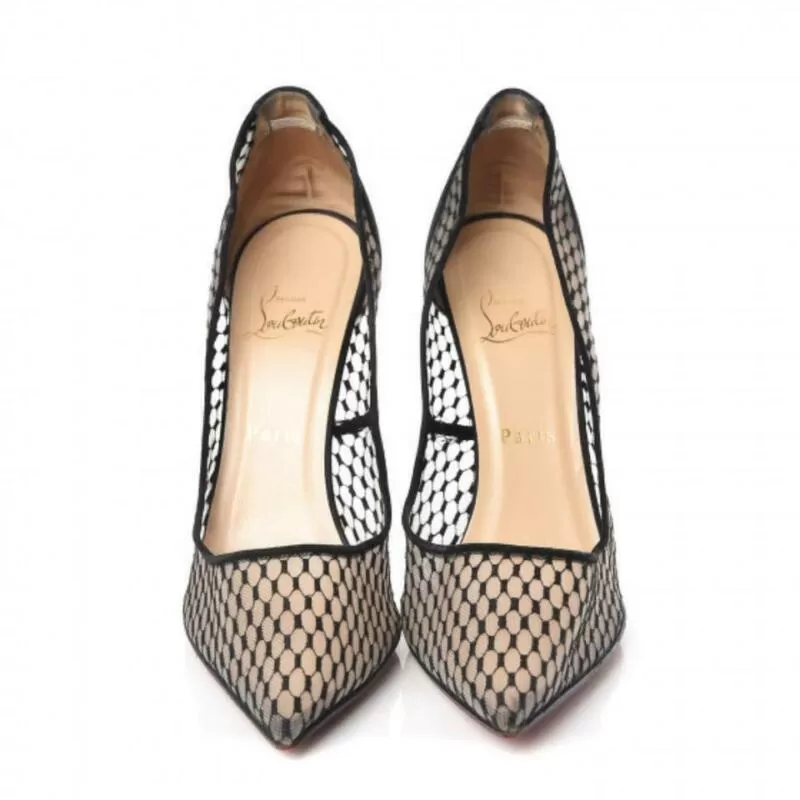 Christian Louboutin Black Fishnet Kid Suede Resille Follies 100 Natural Pumps