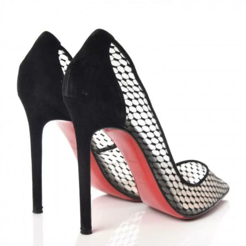 Christian Louboutin Black Fishnet Kid Suede Resille Follies 100 Natural Pumps