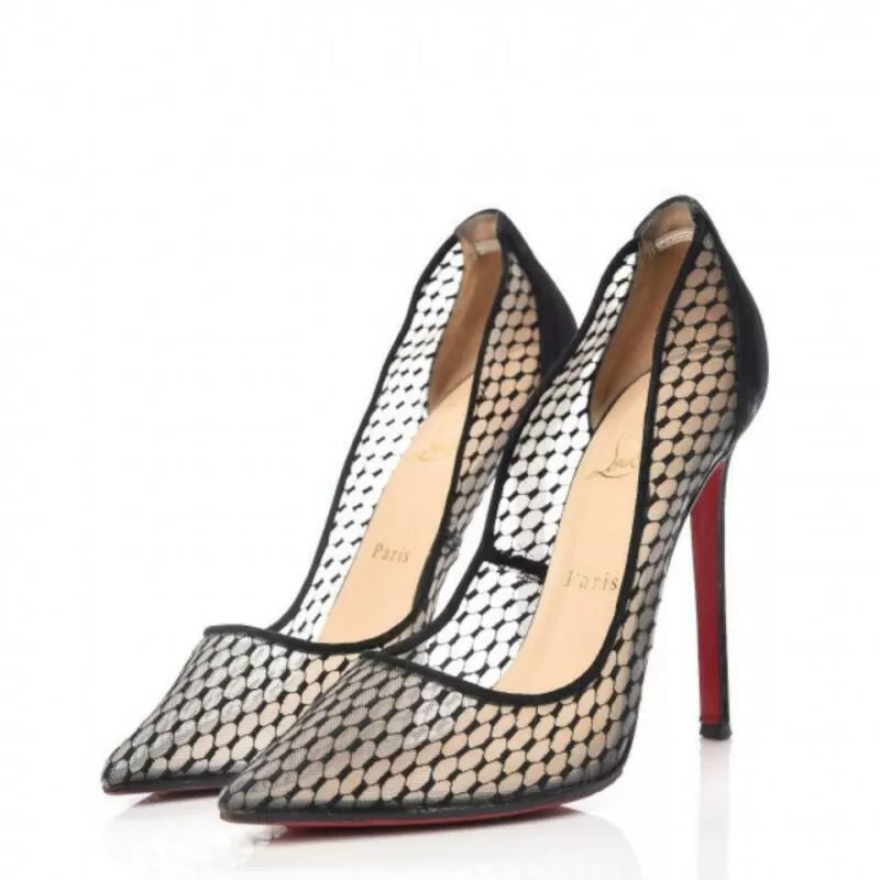 Christian Louboutin Black Fishnet Kid Suede Resille Follies 100 Natural Pumps