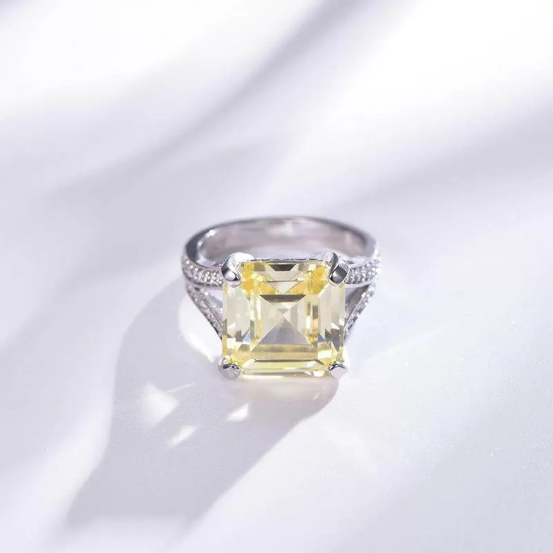 Classic Yellow Zircon Princess Cut Cubic Zirconia Diamond Ring