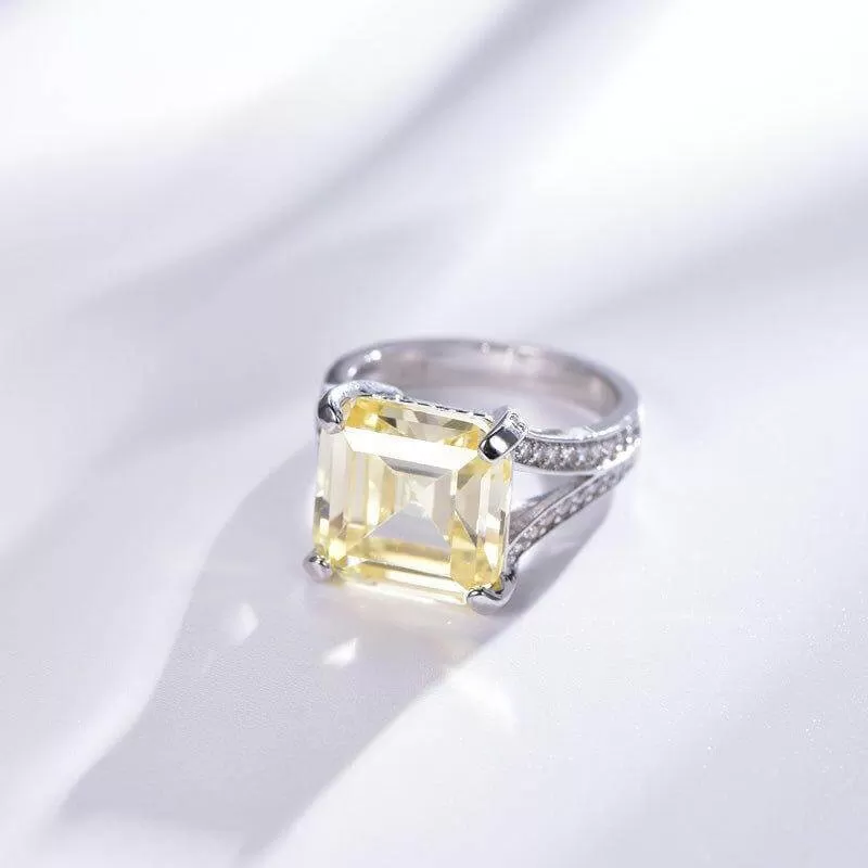 Classic Yellow Zircon Princess Cut Cubic Zirconia Diamond Ring