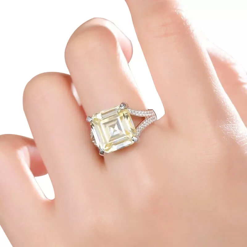 Classic Yellow Zircon Princess Cut Cubic Zirconia Diamond Ring