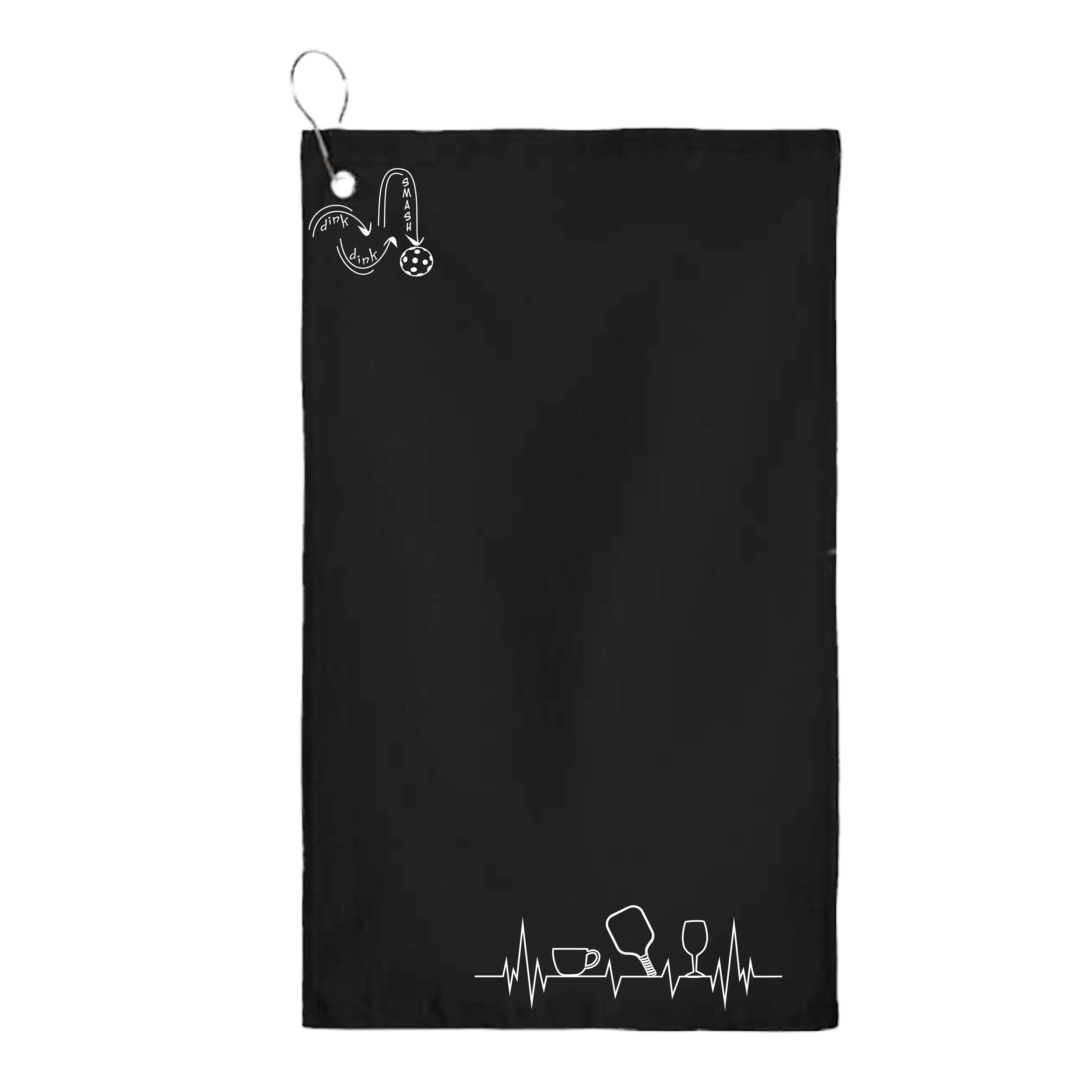 Coffee, Pickleball, Wine EKG Heartbeat | Pickleball Court Towels | Grommeted 100% Cotton Terry Velour