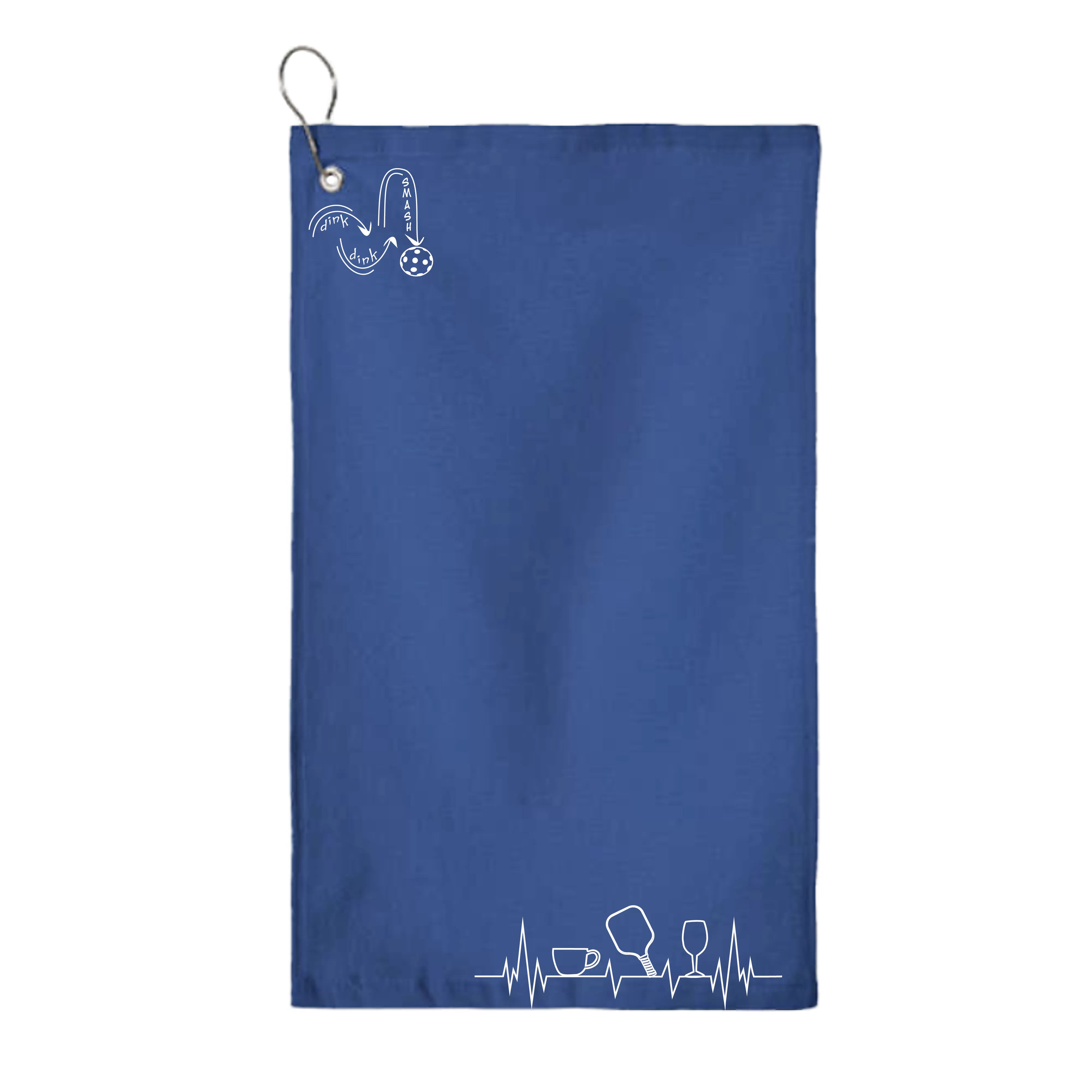 Coffee, Pickleball, Wine EKG Heartbeat | Pickleball Court Towels | Grommeted 100% Cotton Terry Velour