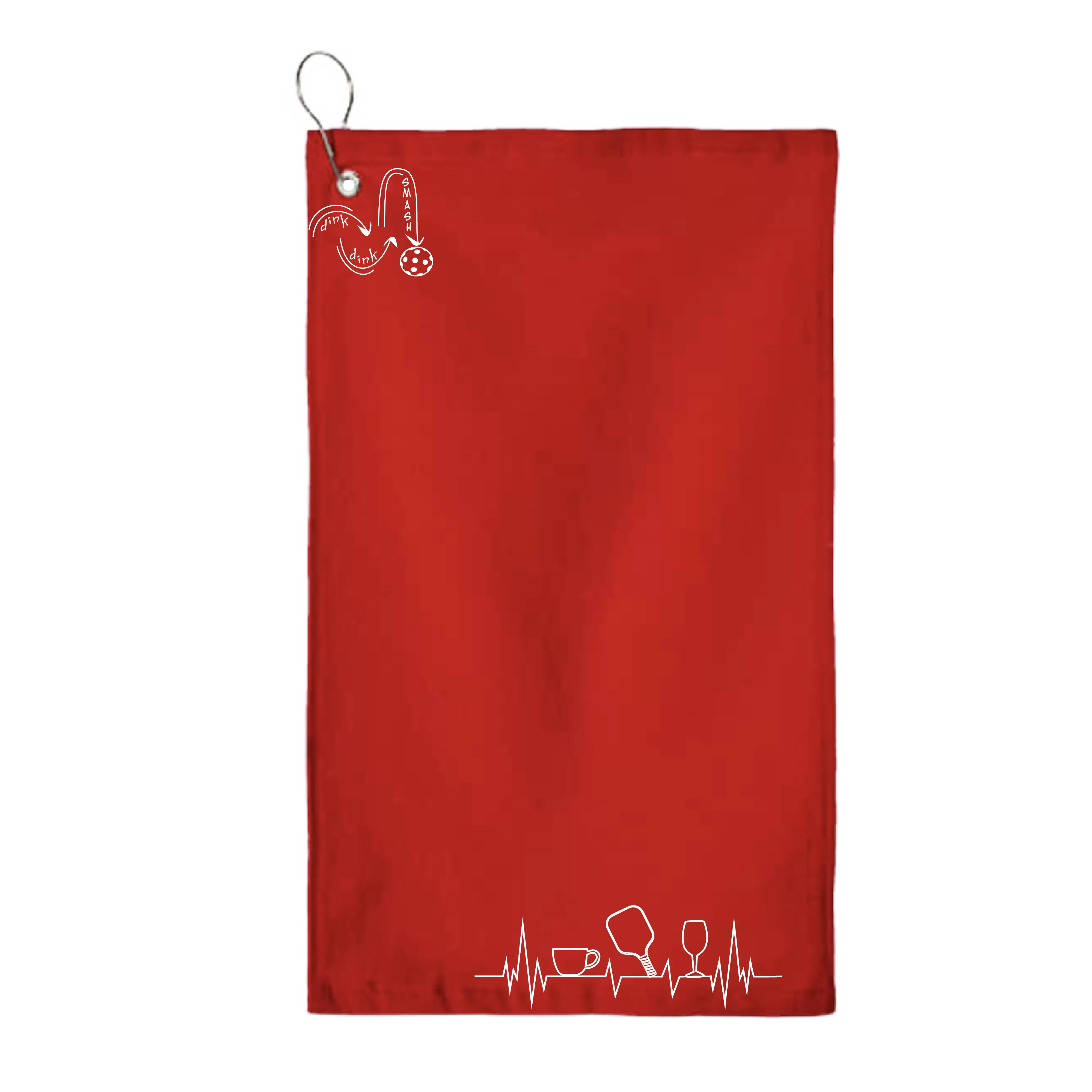 Coffee, Pickleball, Wine EKG Heartbeat | Pickleball Court Towels | Grommeted 100% Cotton Terry Velour