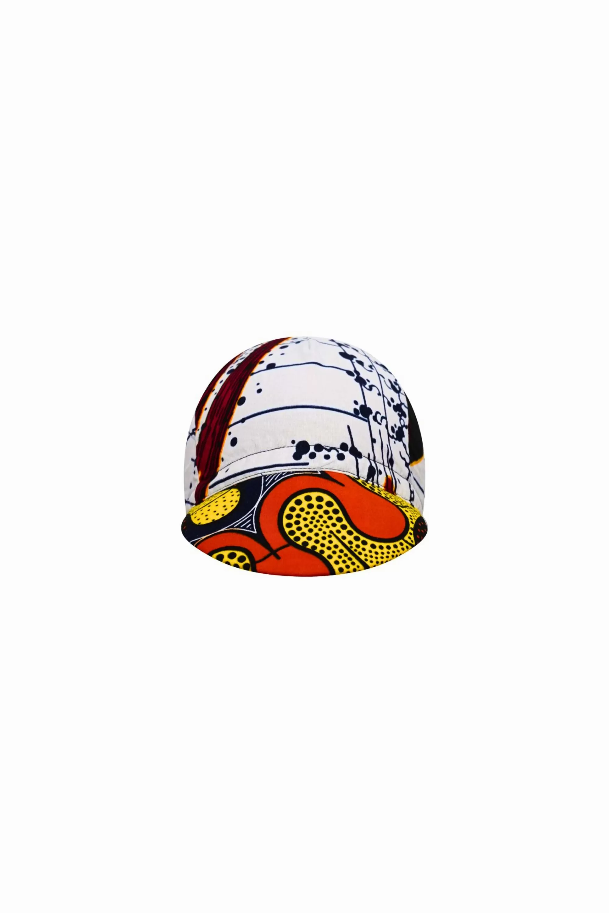 Colorful cycling cap - Yellow Orange and White African Ankara Wax Cotton Print - 1