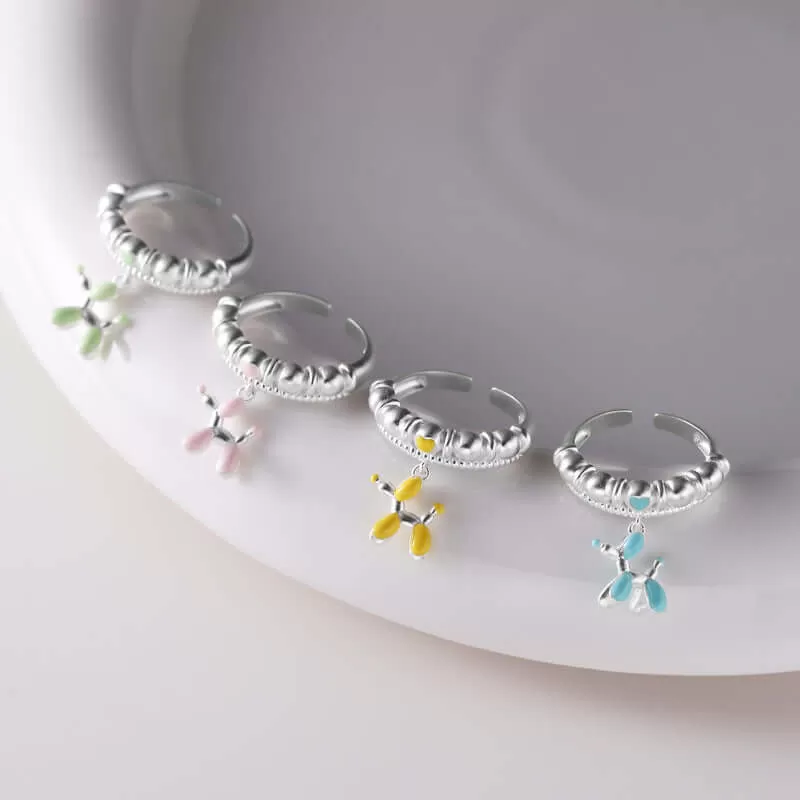 Creative Enamel Colored Balloon Dog Plain Ring