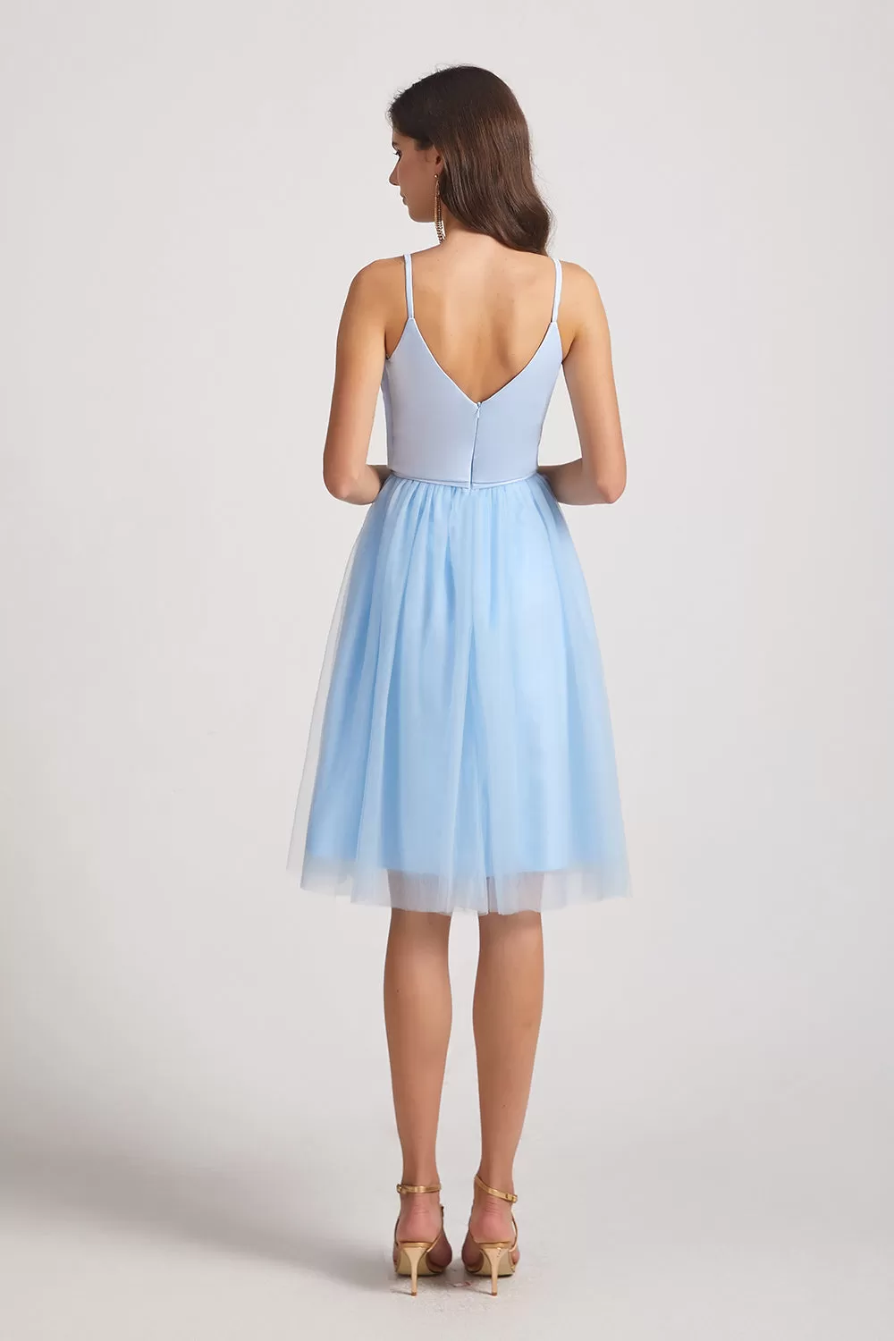 Cute V-Neck Satin Top Tulle Skirt Short Dress (AF0147)