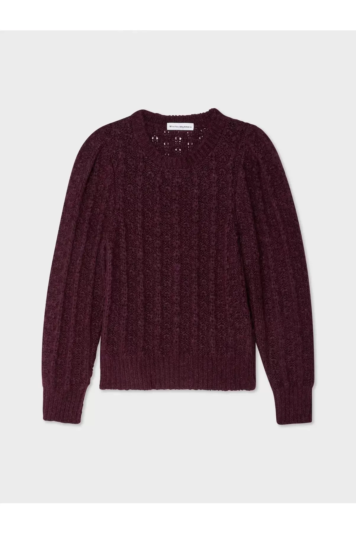 Dark Cherry Alpaca Pointelle Puff Sleeve Sweater