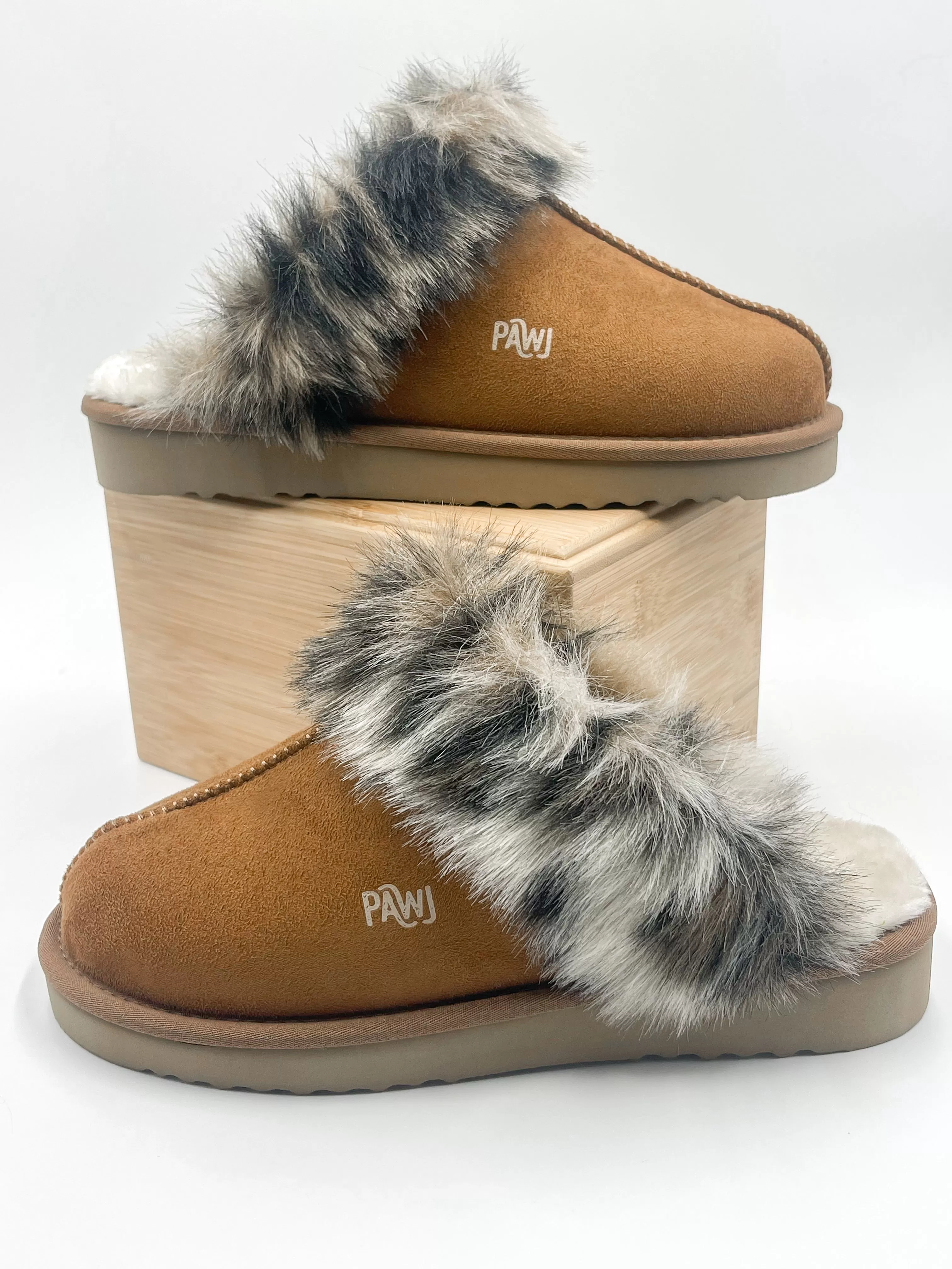 [Defective] PAWJ Slippers | Chestnut / Wild Leopard