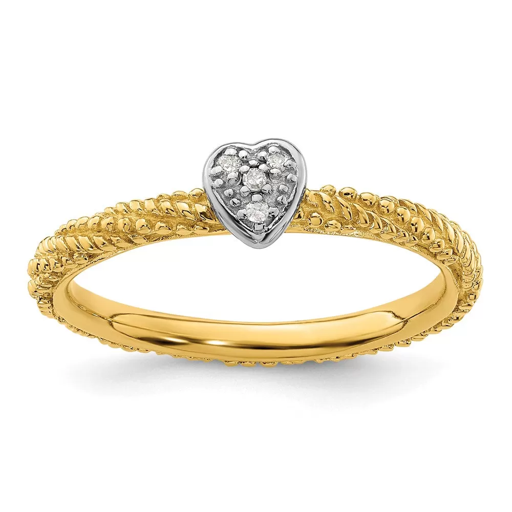 Diamond Stackable Expressions Yellow Gold Plated Heart Ring in Sterling Silver