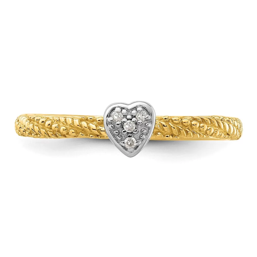 Diamond Stackable Expressions Yellow Gold Plated Heart Ring in Sterling Silver