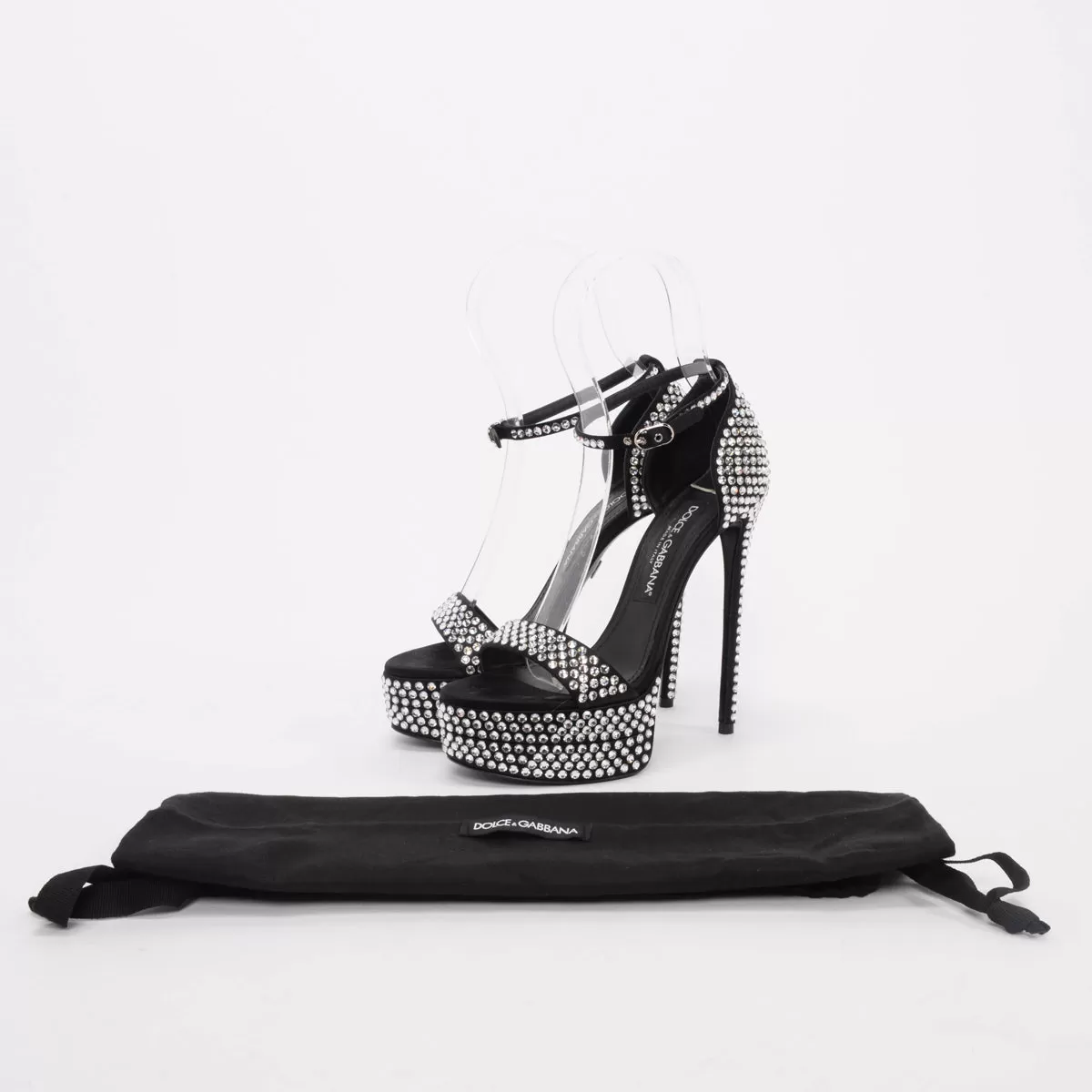 Dolce & Gabbana Black Satin & Crystal Kiera Pumps 37