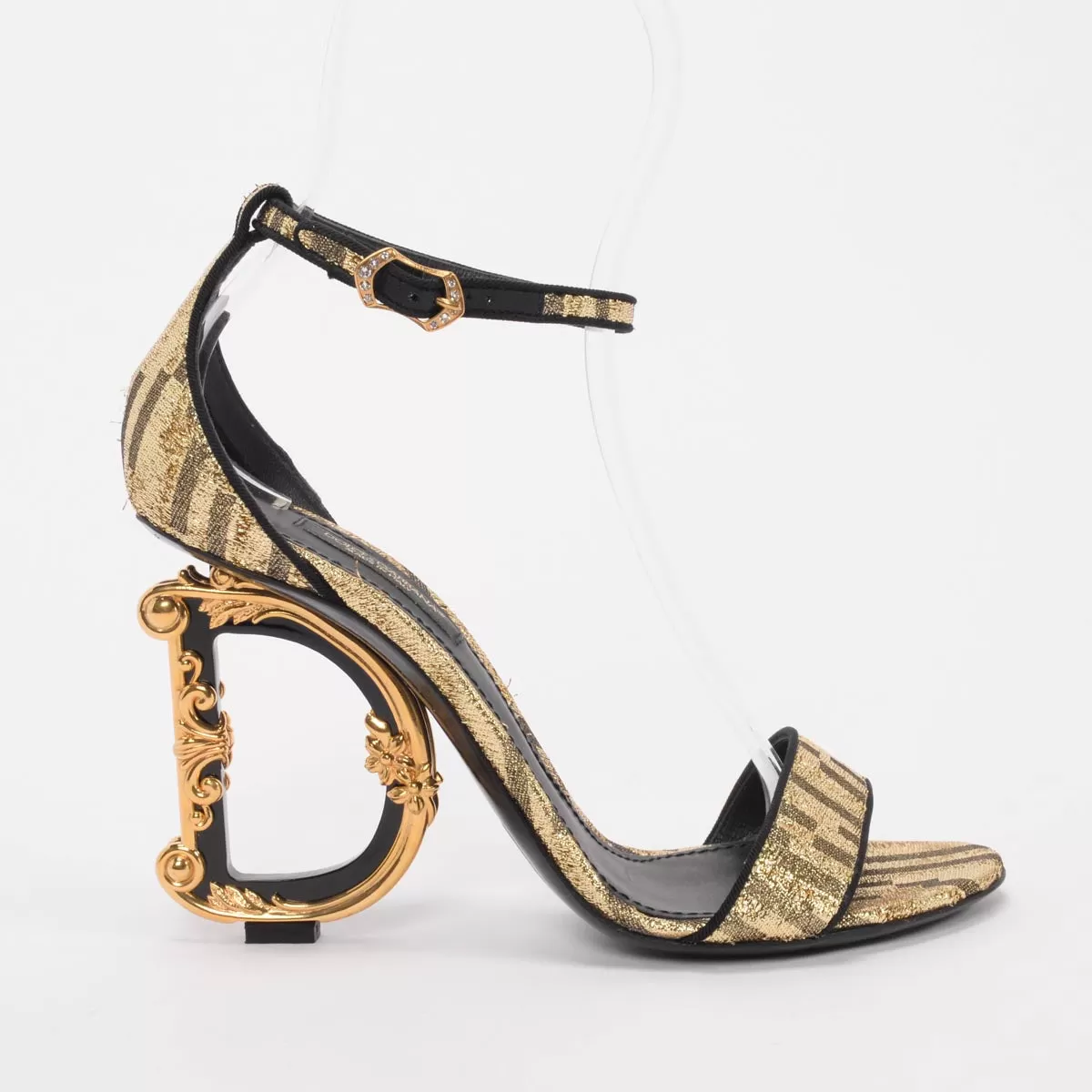 Dolce & Gabbana Gold Metallic Jacquard Keira Sandals 37