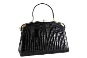 Double belly "sauvage" crocodile skin frame handbag