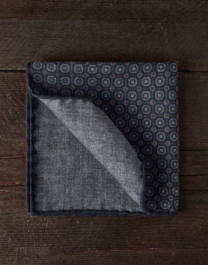 Double Face Wool Flannel Pocket Square | Navy Blue