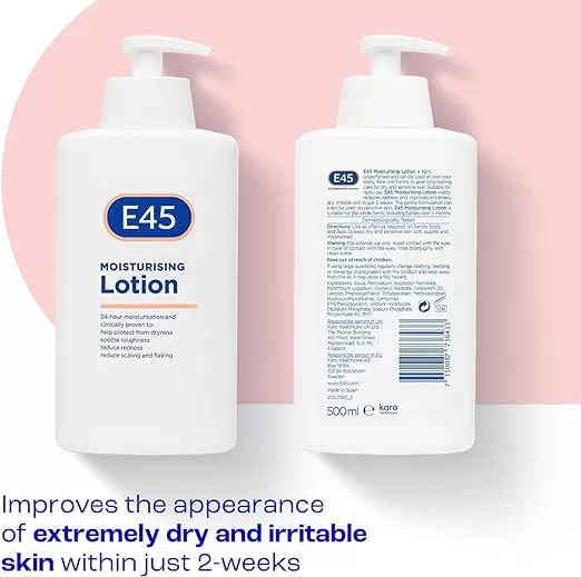 E45 Dermatological Moisturising Body Lotion for Dry Skin, 500ml