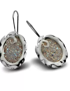 Earrings Sterling silver Druze Druzy stone  Dangling Designer Israeli jewelry