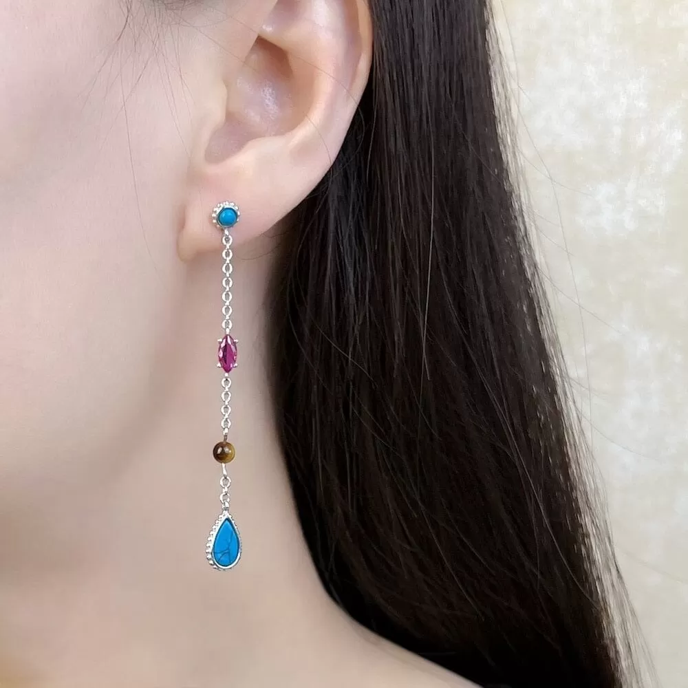 Europe Happiness Turquoise Drop Earrings - 925 Sterling Silver