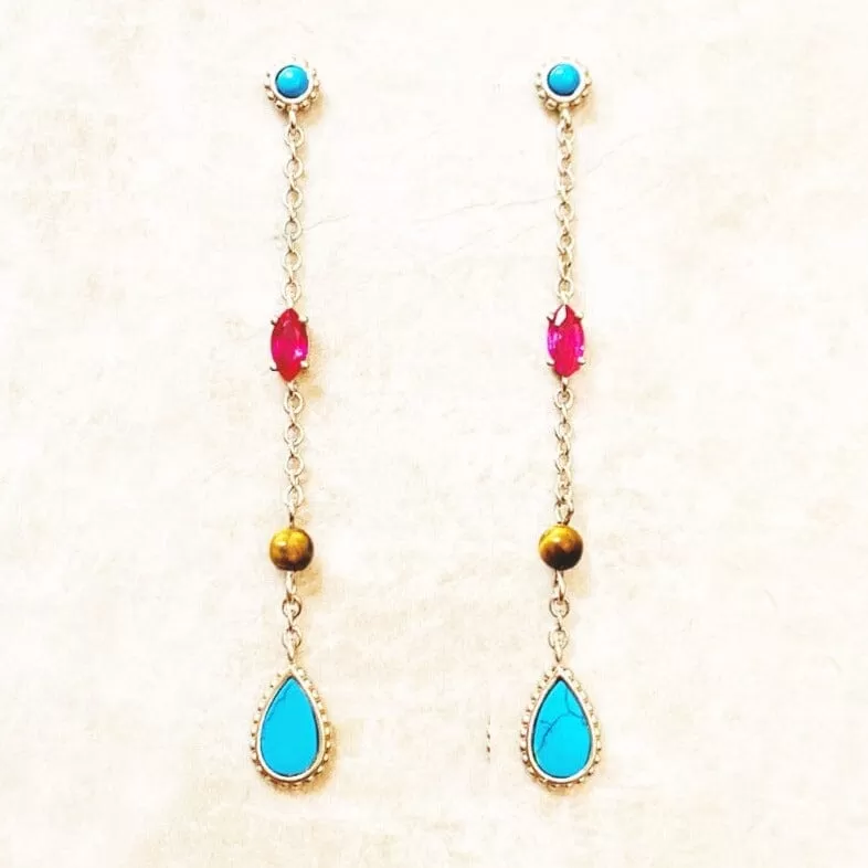 Europe Happiness Turquoise Drop Earrings - 925 Sterling Silver